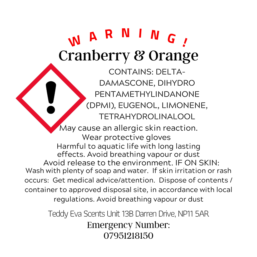 Orange &amp; Cranberry — CLP safety label